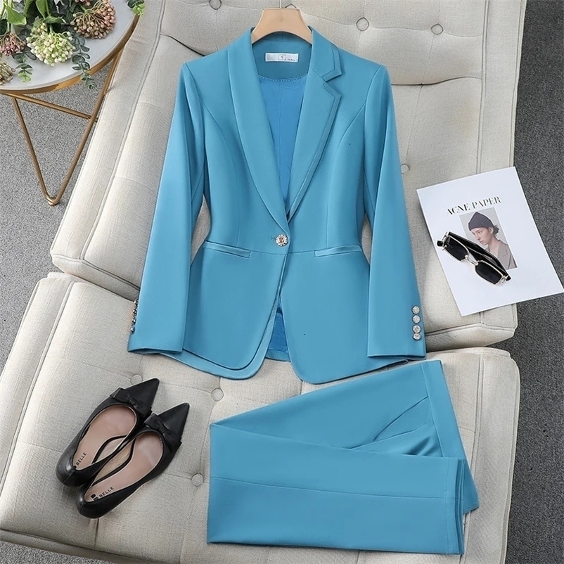 ZJYT Korean Fashion Office Blazers for Women Spring Long Sleeve Plus Size Jacket Coat Office Lady Veste Femme Blazer Suits Blue 240712