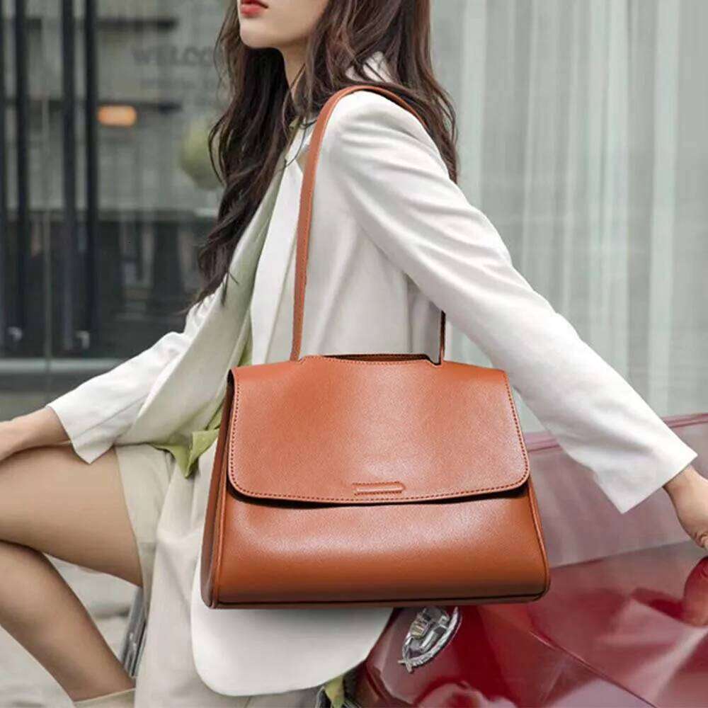 Designer Bag Retro Genuine Leather Women Casual Tote Quality Napa Cowhide Shoulder Handbag Female Office Pures Brown Bag 2021