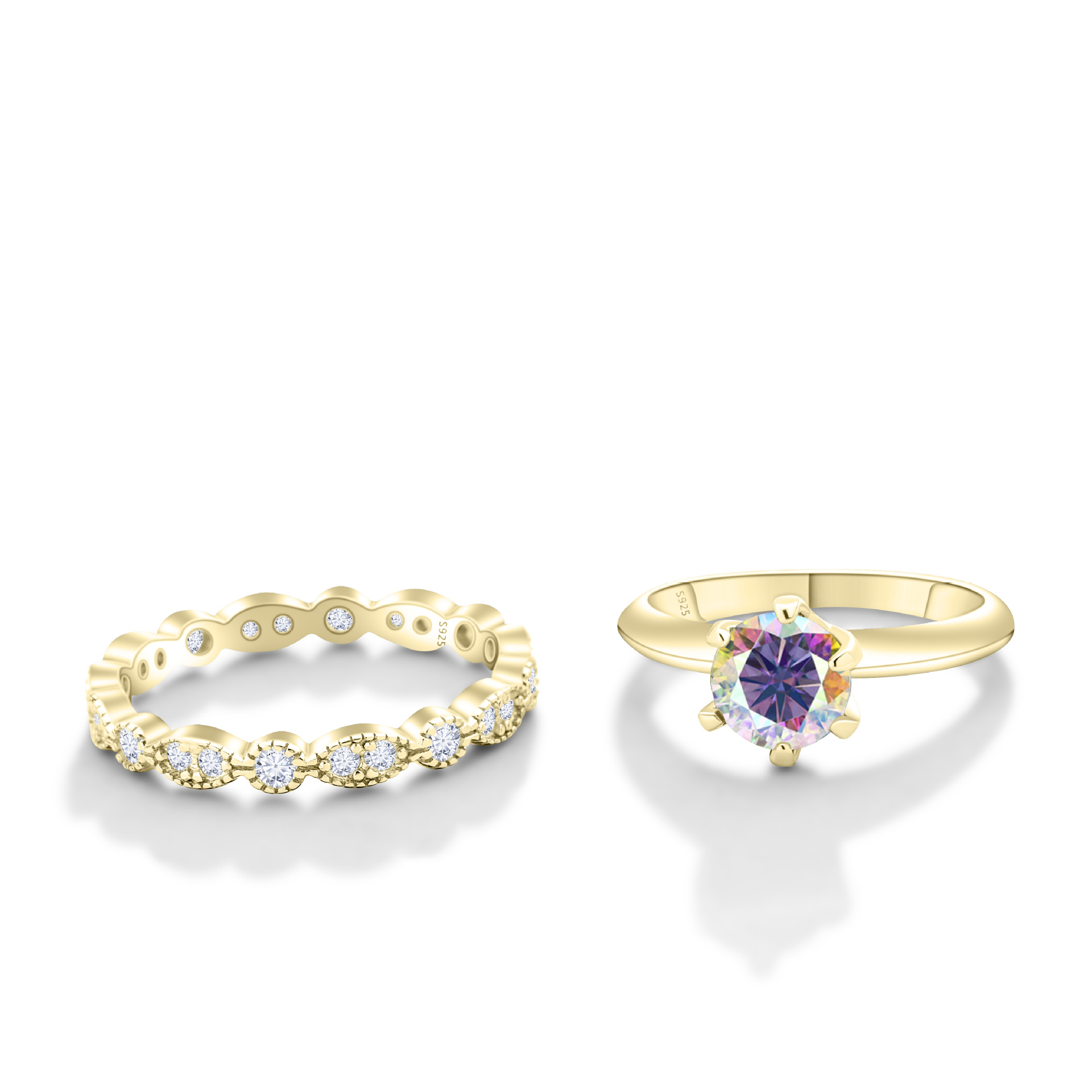 Women ring with 18K yellow gold plating around the inlaid moissanite ring and S925 silver moissanite ring luxury ring