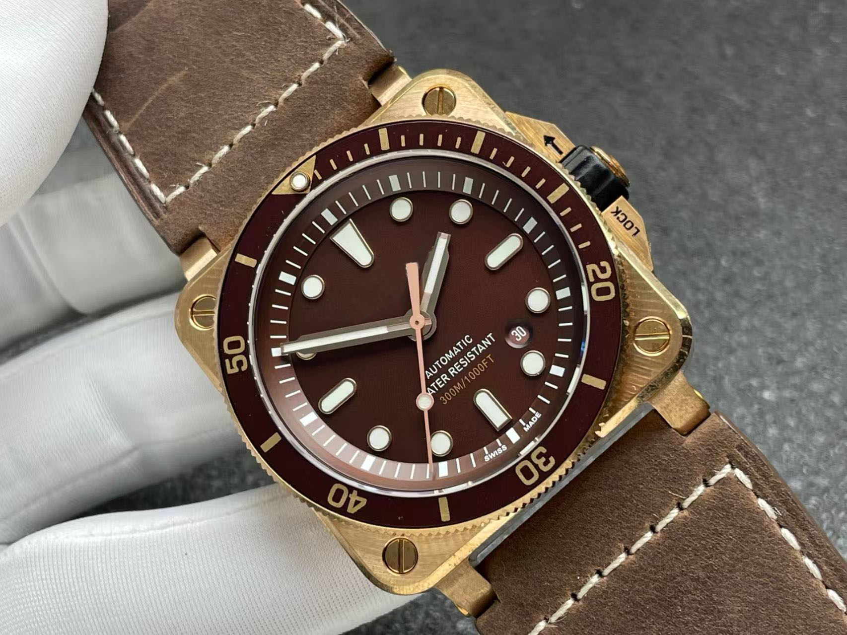 03-92 Diver Brown Bronze Mens Watch 9015 Automatic Square Luxury Wristwatch Sapphire Crystal Power Reserve