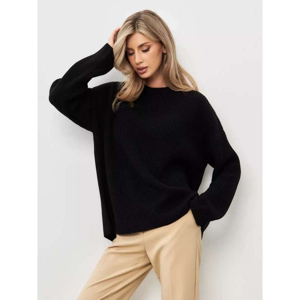 Knitted Long Sleeve Round Neck Loose Straight Base Sweater Top