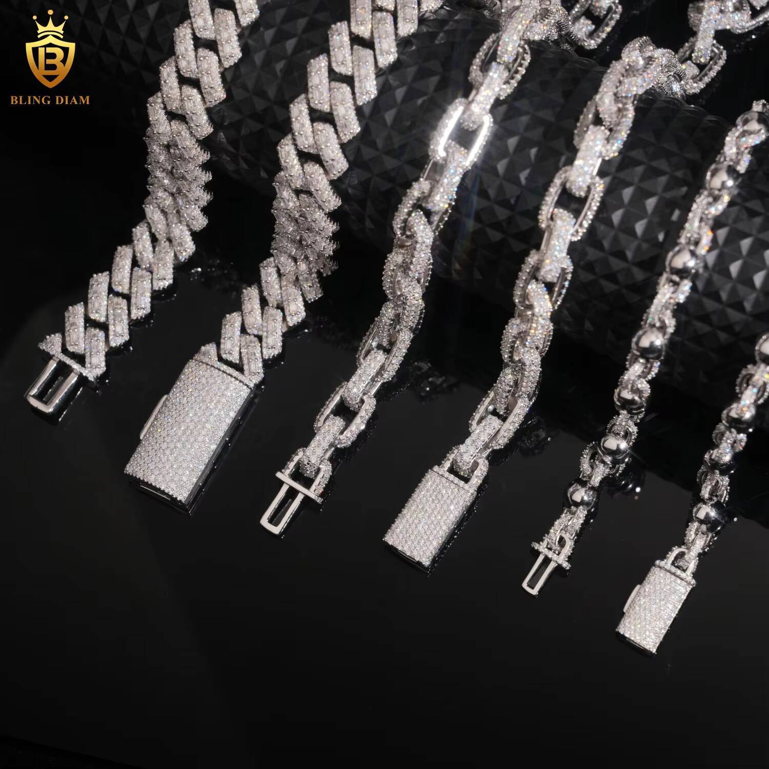 Hip Hop 8mm 10mm 16mm Baguette Shape Cuban Link Chain 925 Sterling Silver Moissanite Fine Jewelry Custom Men Moissanite Necklace