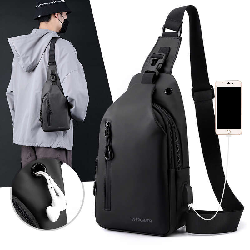 New Men's Chest Casual Large Capacity Single Shoulder Crossbody Korean Style Motorcycle Bag Water-Resistant Trendy Backpack