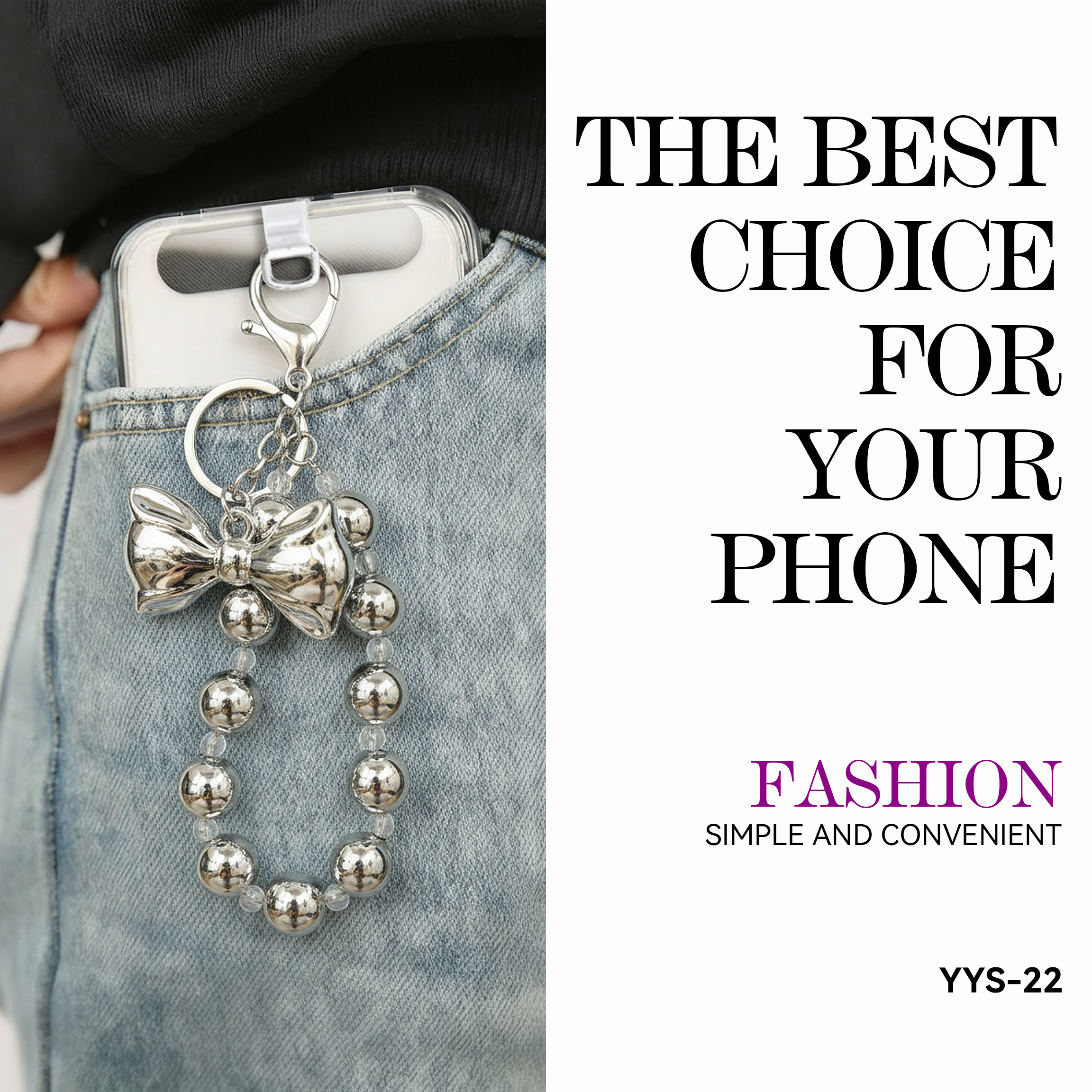 Fashionable metallic pearl bow phone charm, personalized and creatively designed