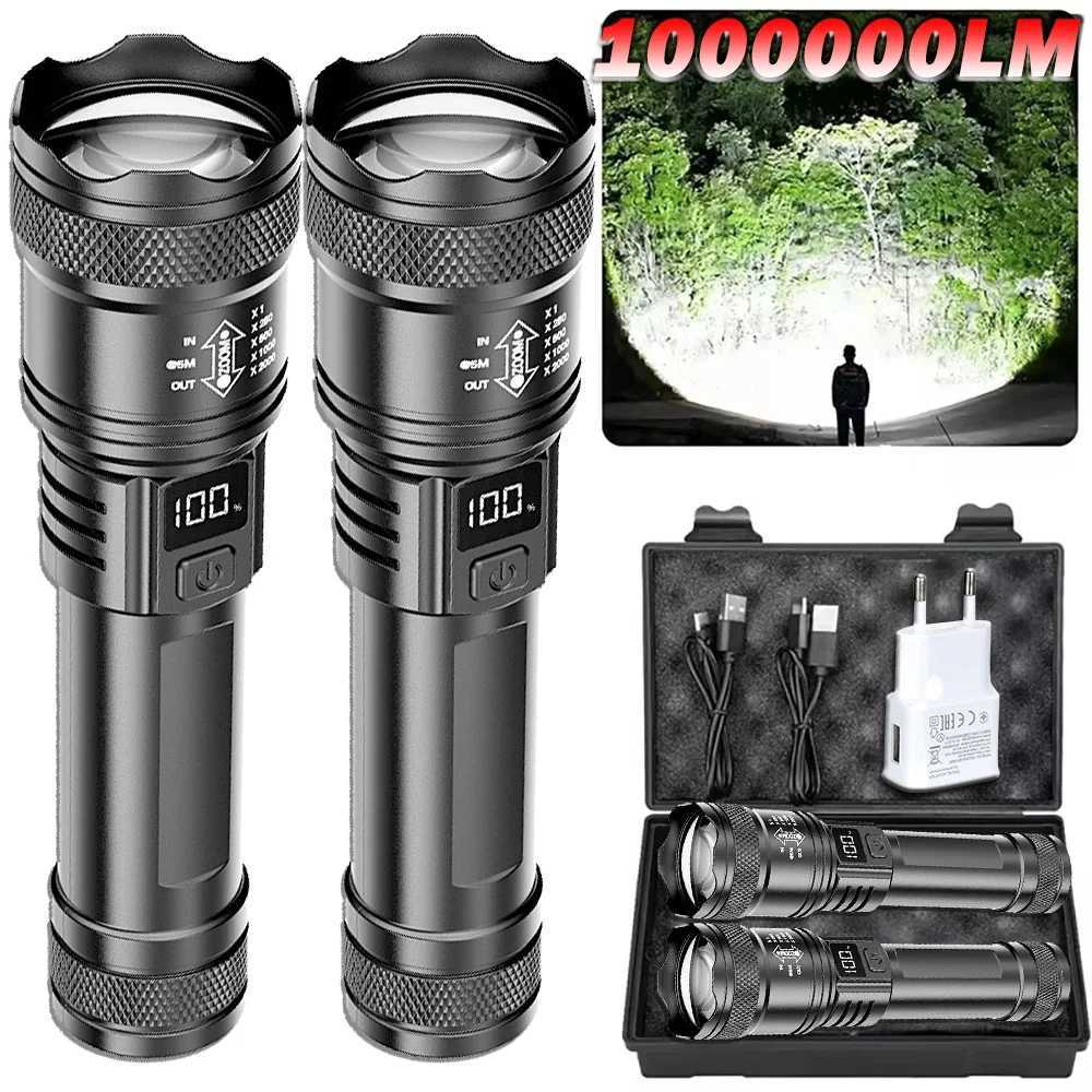 Rechargeable LED Flashlight Zoomable Torch with LCD Display 3 Modes Waterproof High Power Hand Light Outdoor Wilderness Camping D250928