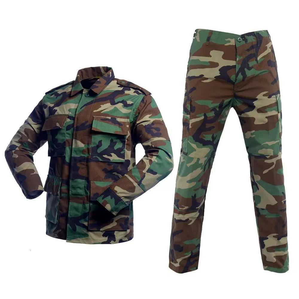 Mens Sets BDU Uniform Woodland Camouflage Uniform Four Cargo Pockets Clothes Outdoor Training Clothes Military Uniform Tactical W250928