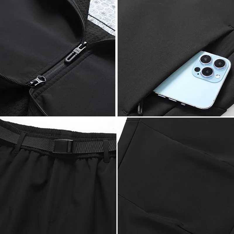 Unisex Autumn Thin Fleece Casual Sports Suit Waterproof Windproof Warm Hooded Coat Trouser Two Piece Running Fitness Sports Set W250928