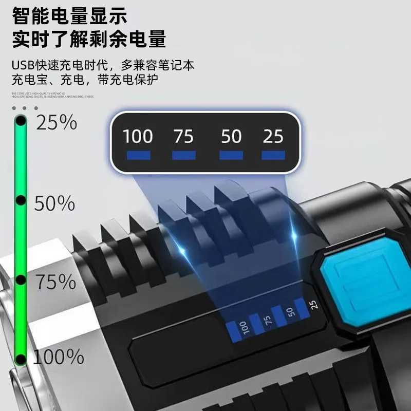 Strong Light LED Flashlight Camping Torch With 4 Lamp And COB Side Lights Outdoor USB Rechargeable Portable Hand Lantern C250928