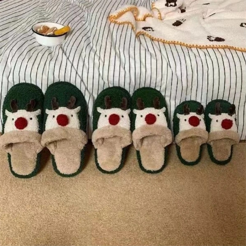Winter womens cartoon deer fur slider mens indoor plush quiet sandals couple Christmas cotton shoes girl warm slider as a gift241018bj