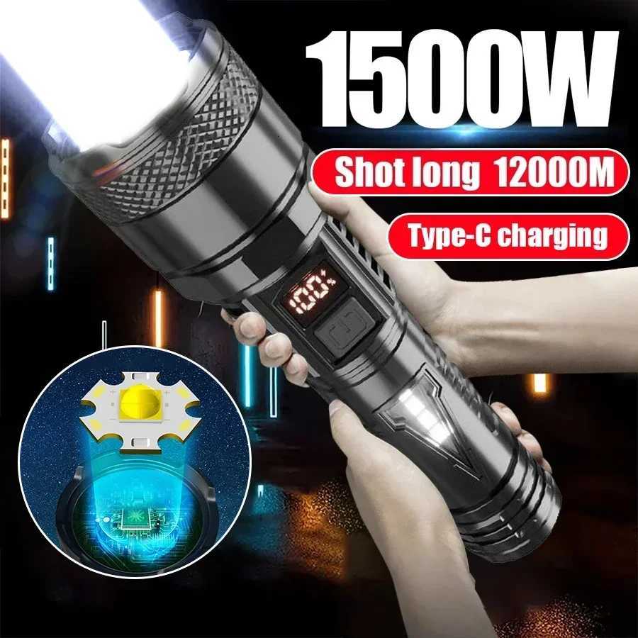 1500W Super Portable Rechargeable Led Lamp Builtin BatteryWaterproof High Power Led Flashlight White Laser Outdoor Torch Light D250928