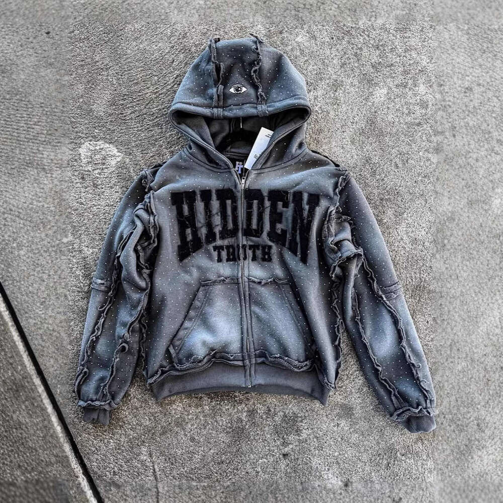 High Street Hooded Zipper Sweatshirt Loose Unisex Embroidered Hoodie Autumn Winter Style