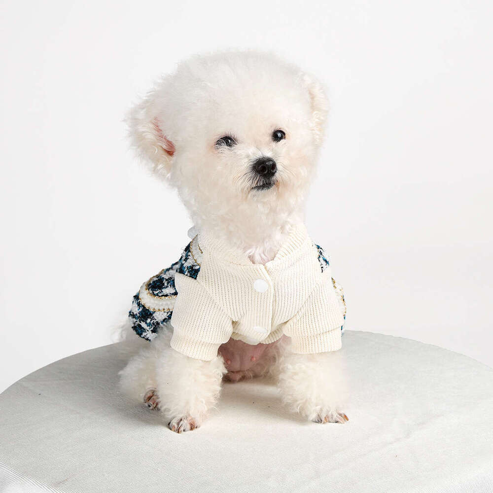 Dog Dress pet Supplies Apparel Pet Puppy Cat Clothes Autumn Winter New Blue Tone Noble Skirt