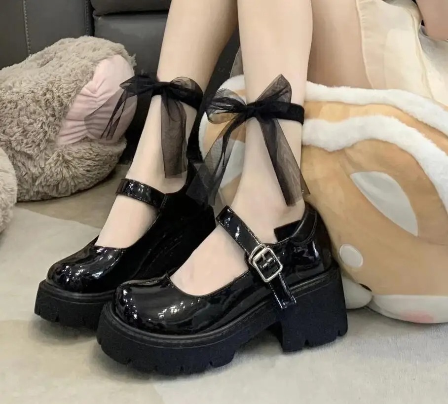 New Platform Round toe leather shoes Shoes Fashion Women Shallow Buckle Women Pumps Elegant Leather Round Toe Pumps for Women with Deep Thigh Strap - 