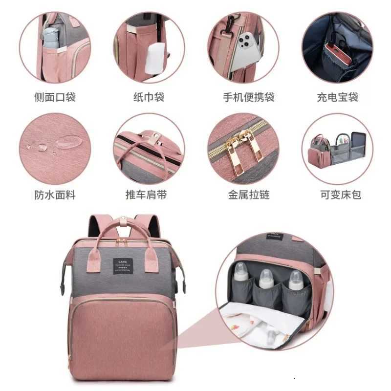 Multifunctional Mother and Baby Bag Mom Bag Bottle Backpack 2024 New Folding Sleeping Changing Bag Diaper BackpackXJ250928