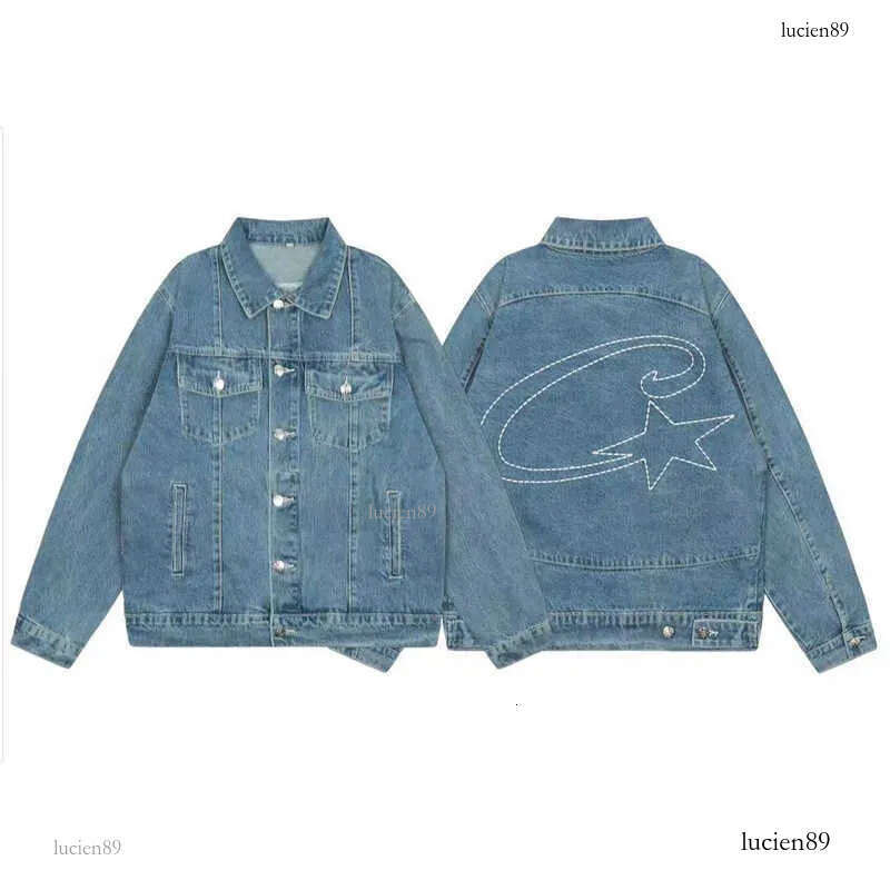 Strtwear Vintage Leather Jacket Jeans Two Piece Y2K Suit Hip Hop Letter Patchwork Embroidery Washed Blue Oversized Zipper Coat X250725