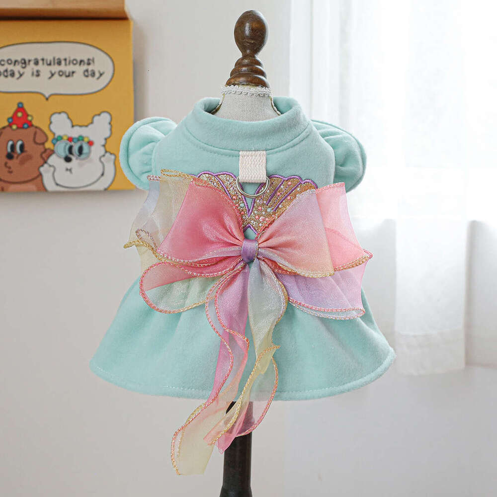Dog Dress pet Supplies Apparel Pet Puppy Cat Clothes Autumn Winter New Blue Tone Noble Skirt
