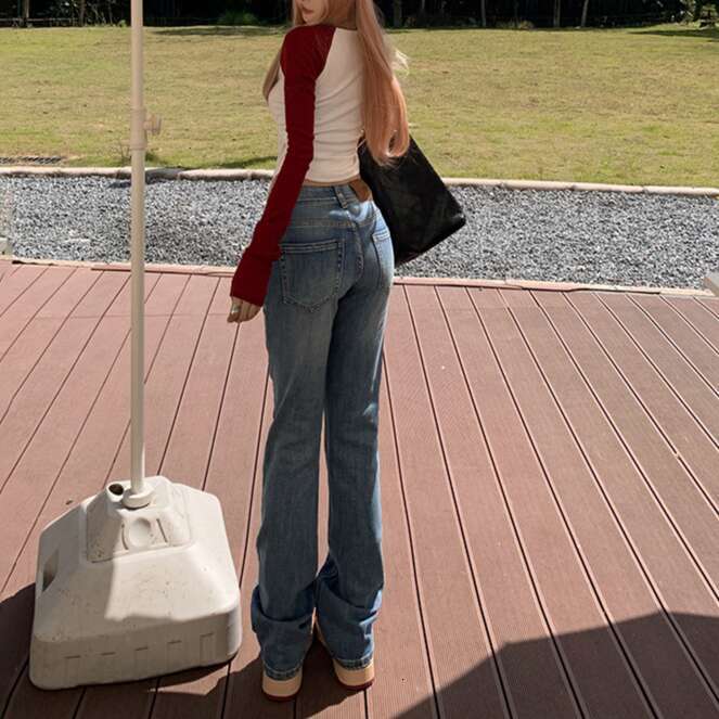 Women's Clothing Autumn Winter Retro Hot Girl Low Waist Flared Pants Simple And Versatile Slim Fit Stretch Jeans
