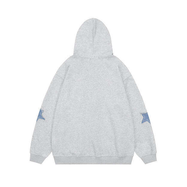 American Style Star Patch Hooded Sweatshirt Autumn Loose Casual Couple Cardigan Jacket