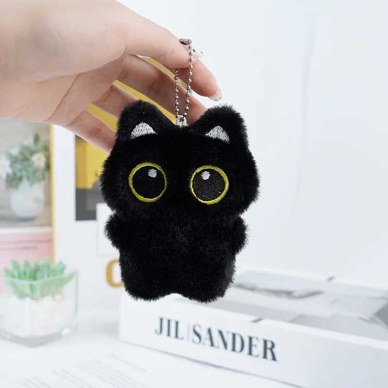 Cute Mini Black Cat Pendant Keychain Cartoon Plush Kitten Doll Charms With Beaded Chain Cuddly Black Kitten For Boys Girls GiftsXJ250928