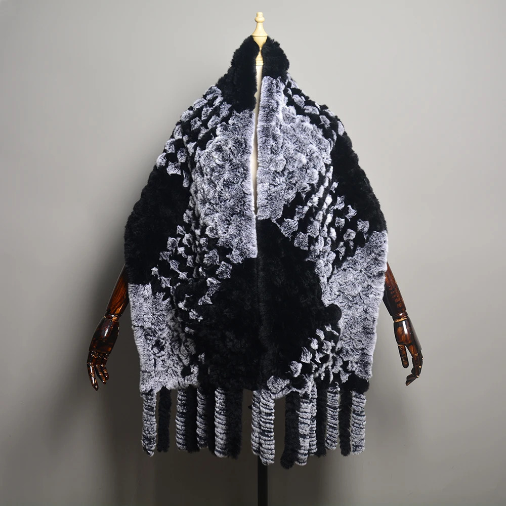 Women Real Rex Rabbit Fur Poncho Shawl Coat Knitted 100 Natural Rex Rabbit Fur Sweater Cape Good Quality Scarf 250928