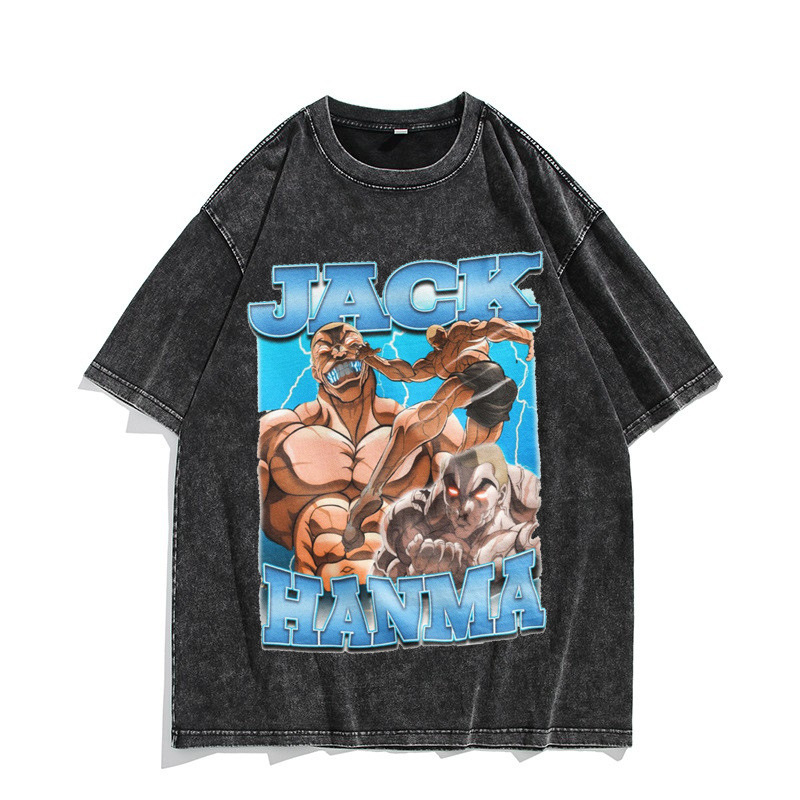 European & American Washed Vintage Short-Sleeve T-Shirt Anime Jack Hanma American High-Street Top - TT8339