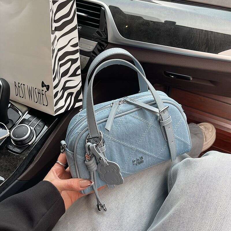 Women's Bags Niche Design Dia Embroidery Light Blue Denim Female Hand Held Shoulder Crossbody Pillow Bag