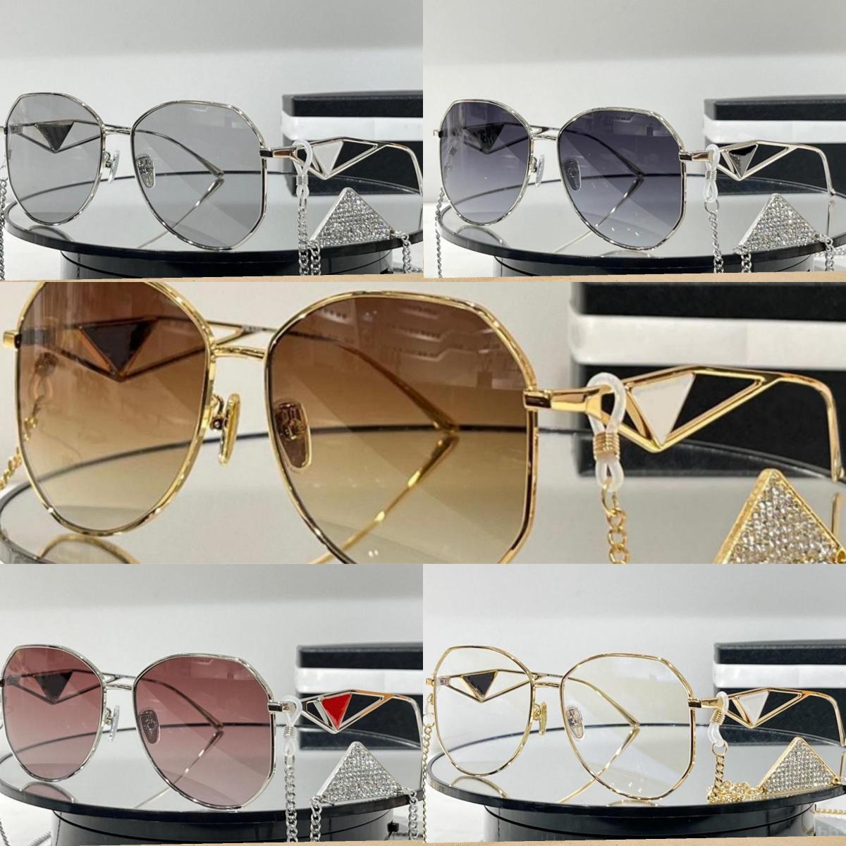 Designer Sunglasses for Women Oversized Round Lens Triangle Metal Gold Frame Anti-Ultraviolet Retro Sun Glasses Fashion Driving Beach Eyeglasses Lunettes Gafas