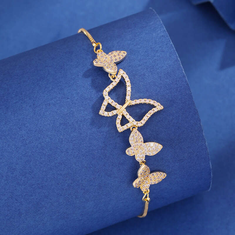 Korean Version Fashion Classic Design Full Dia Butterfly Pull Bracelet for Women Fresh and Versatile Adjustable Jewelry