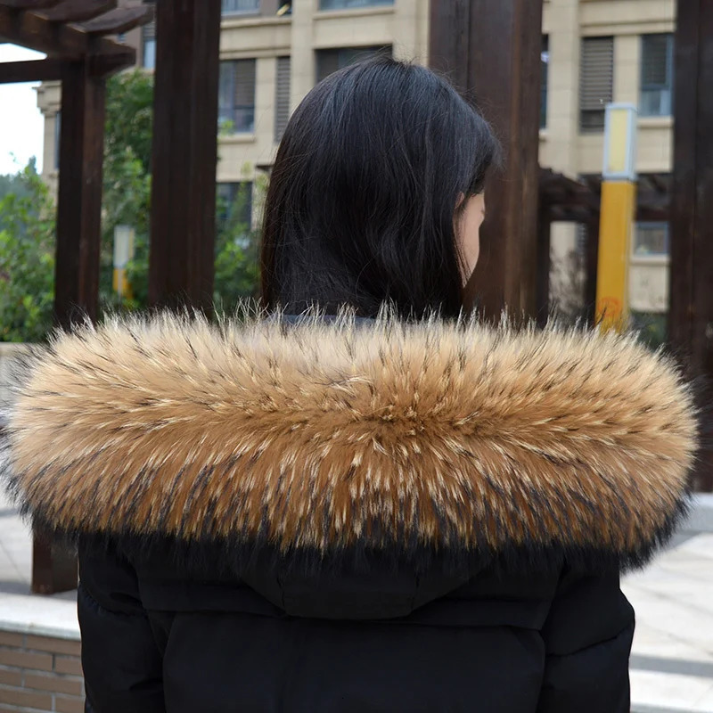 Real Raccoon Fur Collar For Women Winter Natural Fur Hood Trims Shawl Female Fur Scarfs Neck Warmer Coat Hood Decor Fur Shawls 250928