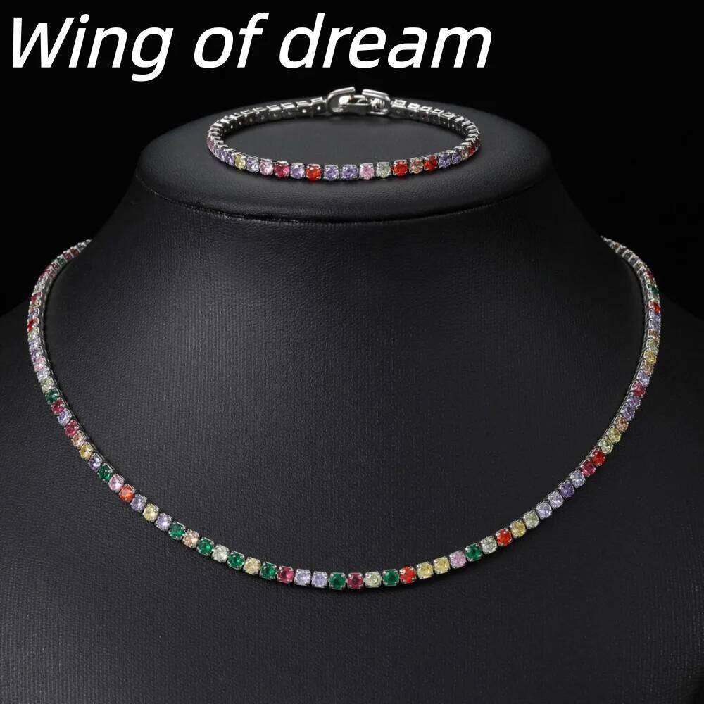 Sterling Sier Set 18cm-55cm Tennis Necklace Bracelet 4mm Colored Zircon Anniversary Party Wedding Jewelry Gift