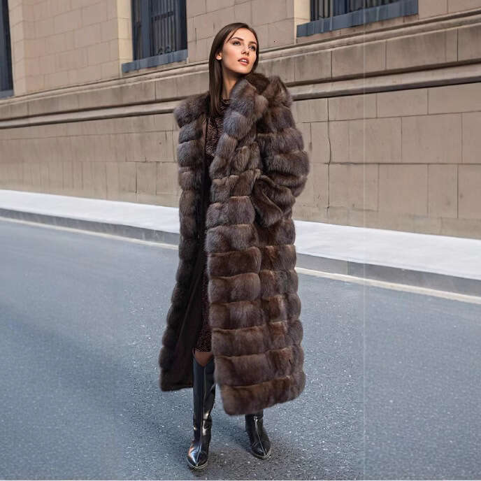 Sable Coat Long Women's Hooded Warm Overcoat 2025 Winter New Fashion Mink Fur Jacket Female Furry Overcoat