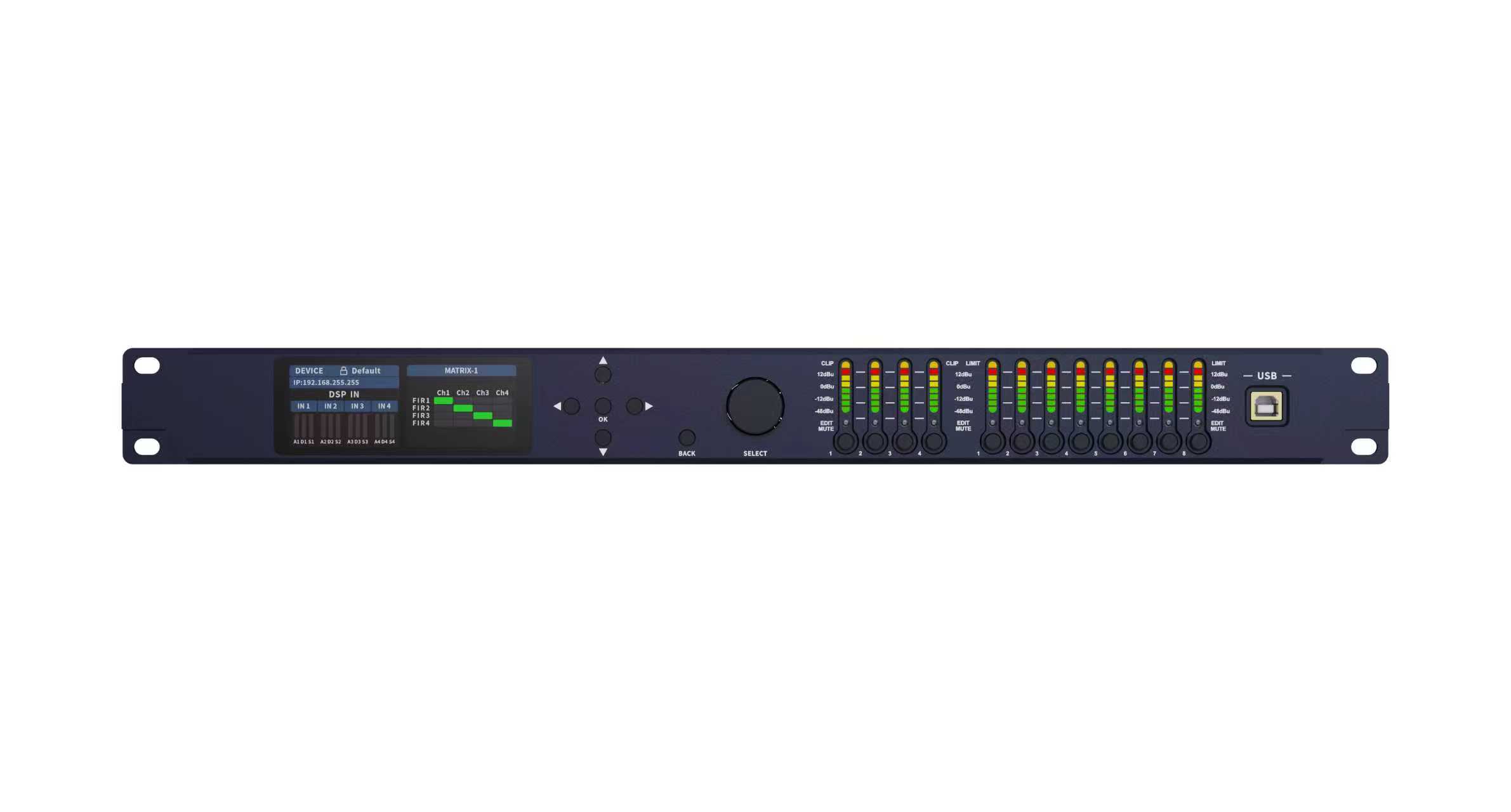 Stage Lighting Accessories 4 - Input 8 - Output DSP Digital Audio Processor for Speakers, with LCD Display and Multiple Connectivity Options JQ0003