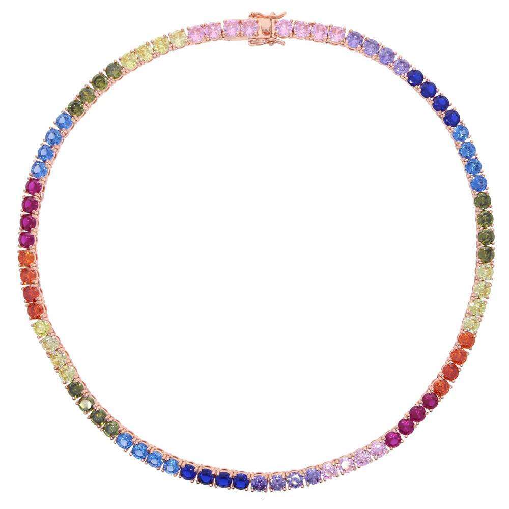 2025 New Iced Out Bling 16" 18" Rainbow Colorful Cubic Zirconia CZ 5mm Tennis Chain Women Men Charm Choker Necklace Jewelry Gift