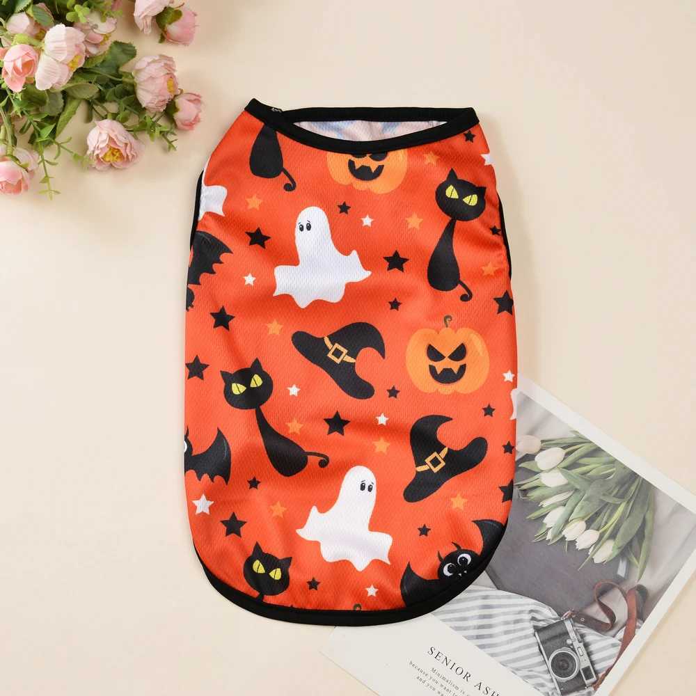 Dog Summer Clothes Small Medium Dogs Cats Soft Halloween Pumpkin Print Breathable Pets Tshirt Party Yorkshire Chihuahua Costume X250928