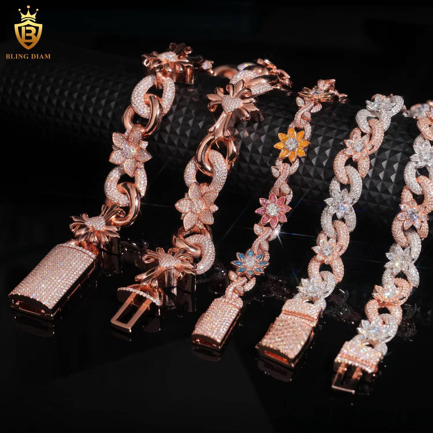 Fashion Jewelry 925 Sterling Silver Hip Hop Iced Out VVS Moissanite Diamond 16mm 20MM Flower Cuban Link Chain Necklace