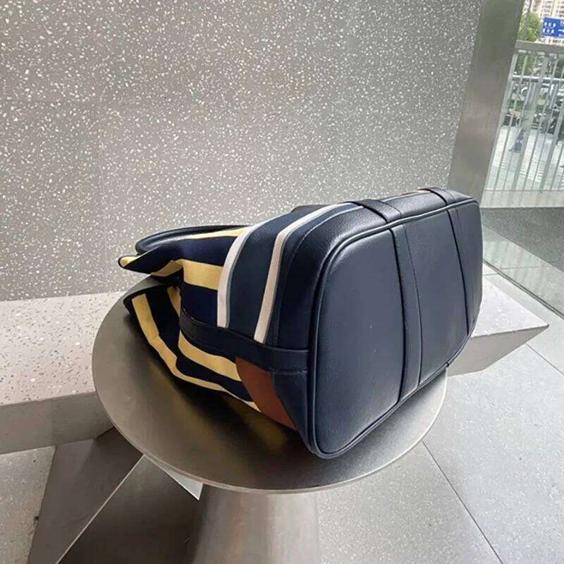 Women's Top Handle Linen Striped Canvas Large Capacity Ladies One Shoulder Underarm Bucket Bag Purses And Handbags Suotong0912 250912 Suotong2509