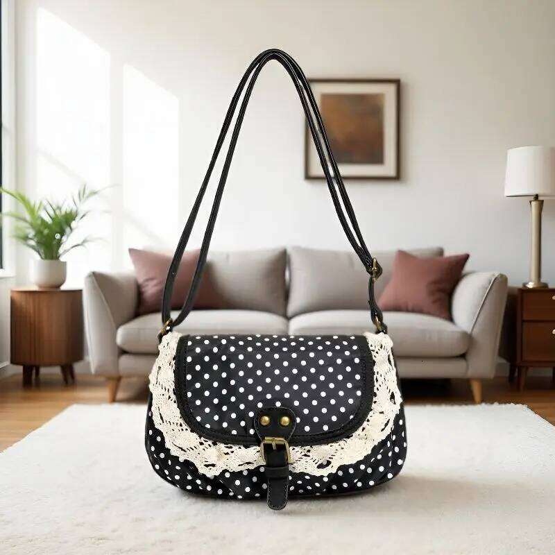 New tote bag Polka Dot Vintage Bag Casual Canvas Crossboby bag Lace One-Shoulder bags