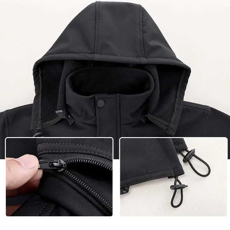 Winter Autumn Tactical Jacket Suit Men Soft Tactical Jackets Waterproof Pants Men Hiking Camping Hood Windbreaker Fleece Jacket W250928