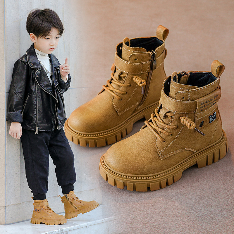 Autumn and winter new men's Martin boots, casual children's short boots, Korean style trendy little boys' leather cotton boots, designe