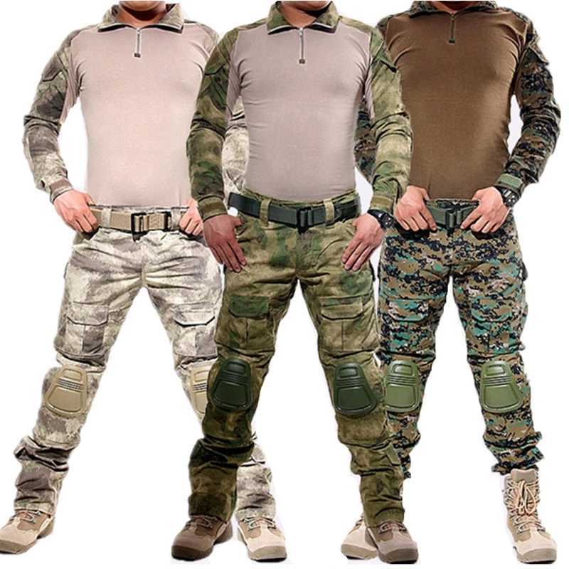 Army Tactical Camouflage Military Uniform Clothes Suit Men US Army clothes Military Combat Shirt Cargo Pants Knee Pads W250928