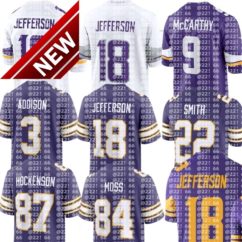 nfl Vikings Jersey Randy Moss 9 J.J. McCarthy Justin Jefferson Aaron Jones Andrew Van Ginkel Dallas Turner Harrison Smith Jordan Addison Jackson T.J. Hockenson Football