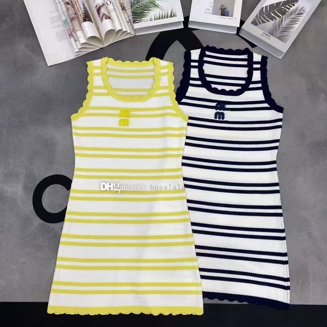 Womens Tanks Camis Sweet Temperament Lace Patchwork Knitted Vest Dress For Women Summer New Round Neck Slim Fit Striped Versatile Dresses