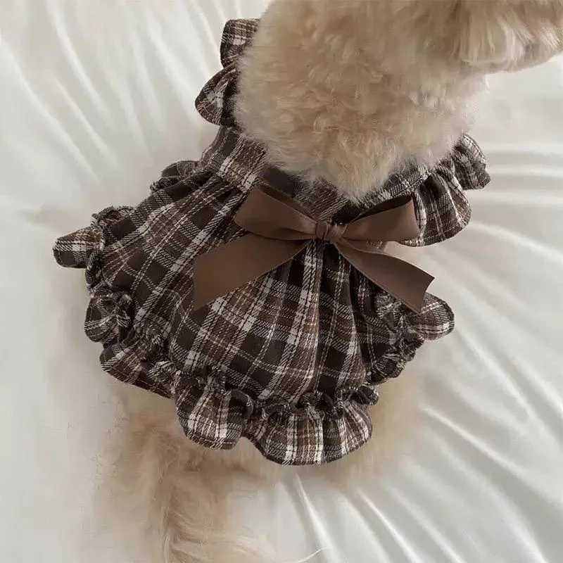 Pet Spring Plaid Flower Bud Pants Cute Pumpkin Skirt Dog Princess Plaid Bow Skirt Teddy Puppy Clothes Dog Pajamas X250928