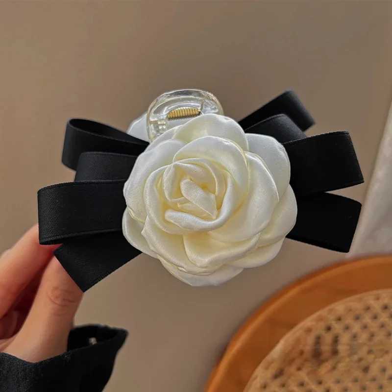 Advanced Elegant Camellia Flower Bow Hair Claws Clip Bows Knot French pin Back Accessories for Women W250928