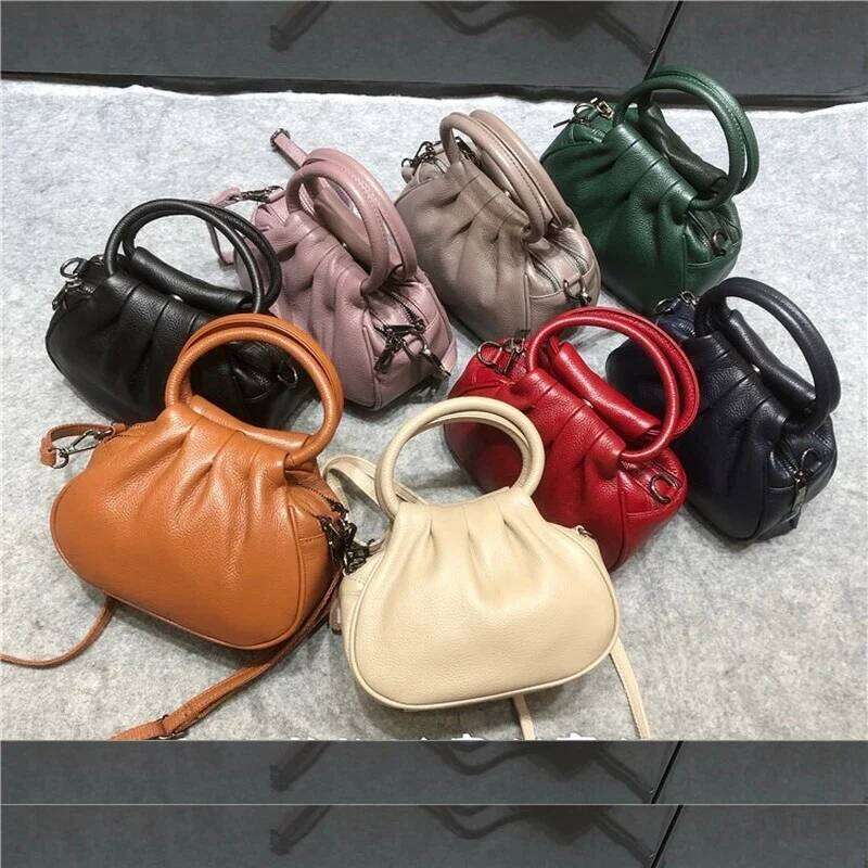 Ruched Design Cowhide Leather Shoulder Bags For Women Handbags 100% Real Skin Hobo Crossbody Bag Small Mother Purse 250912 Suotong0912 250912 Suotong2