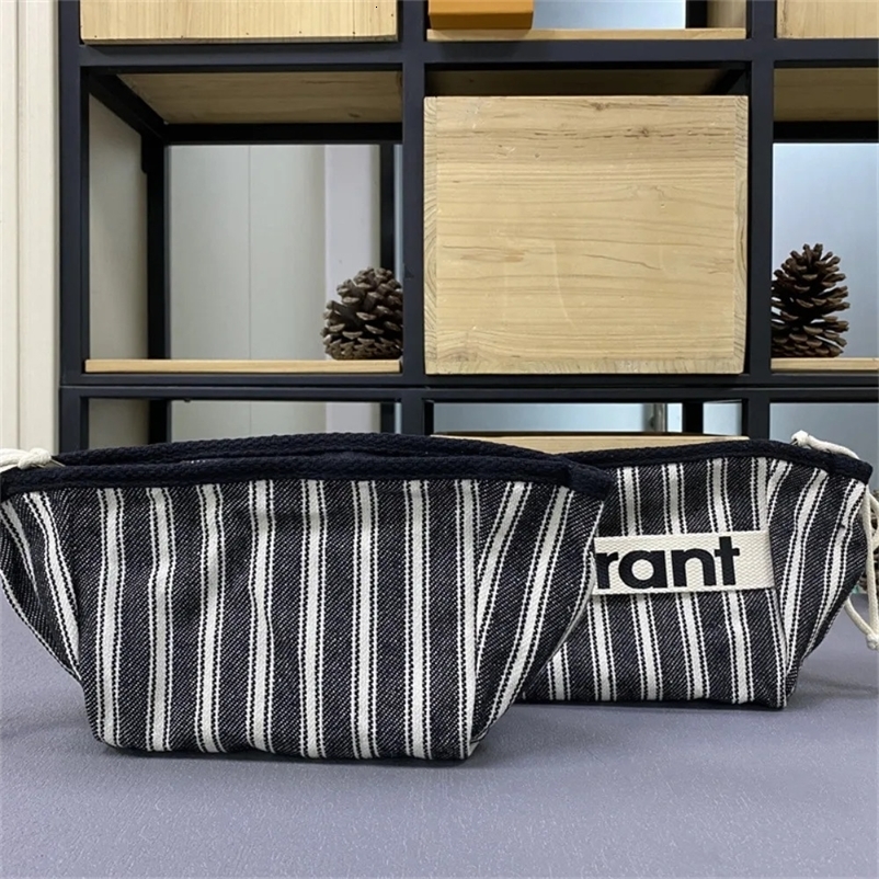 Portable Canvas Zip Pouch Cotton Stripe Cosmetic Bag Handheld Cloth Bag250314bj