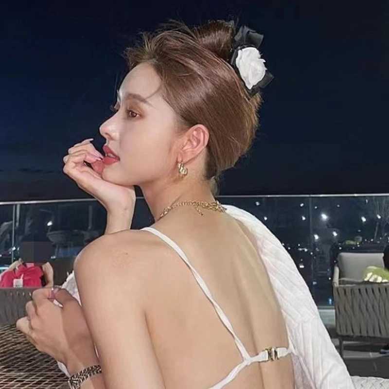 Elegant bow camellia hair clip hair clip highend French hairpin back head shark clip headwear for women W250928