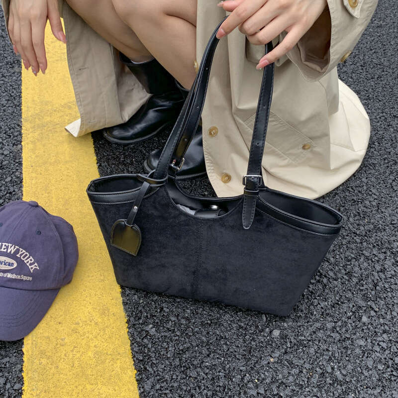 Fashion Elegant Handbags Suede Shoulder Basket Bag for Women New Versatile Matte Single Shoulder Crossbody Tote Bag