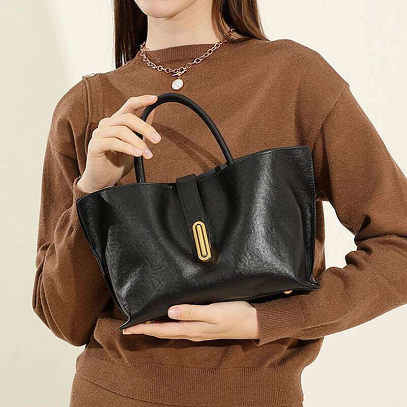 Hifashion Vintage Genuine Leather Tote For Women 2025 Designer Commuting Shoulder Bags Crossbody Ladies Handbags