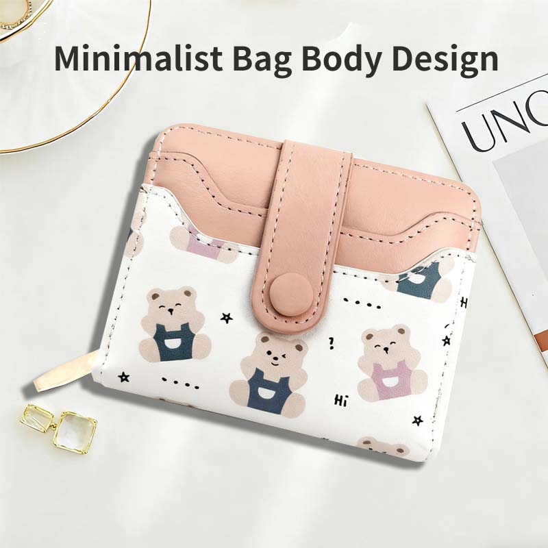 Wallets Cute Cartoon Bear Pattern Wallet for Women, Minimalist Small Multi - slot Purse with Easy Storage, Fashionable Compact Card Holder 086